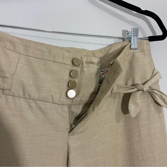 Elevenses Tan High Waist Wide Leg Pants Button Front Tie Details - Picture 3 of 9